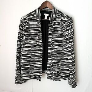 Chico’s Womens Blazer Jacket Black & White Printed Size 1 (8) Open Front Stretch